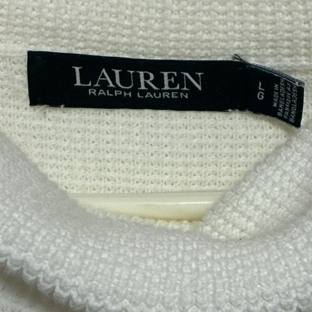 Lauren Ralph Lauren White Waffle Knit Cowl Neck size Lg - Picture 3 of 5